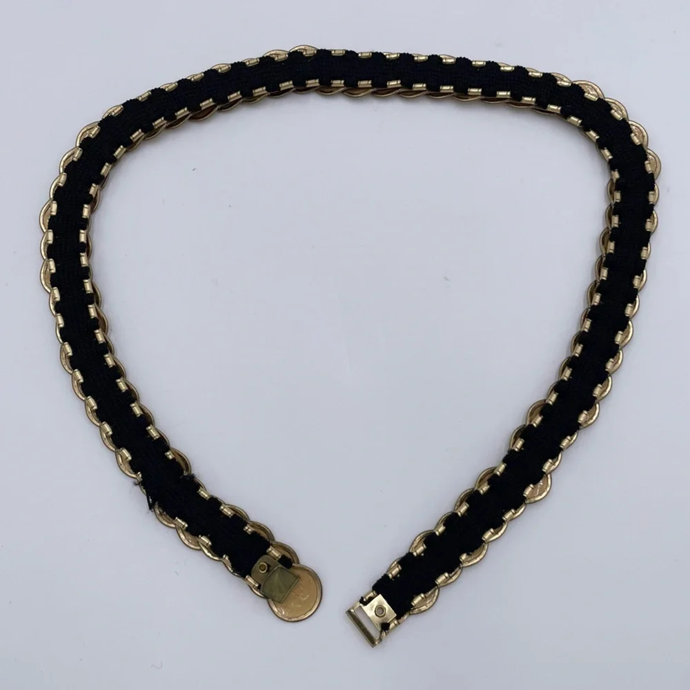Vintage 80s Gold Coin Medallion Embossed Disc Stretch Belt One Size Boho Glam